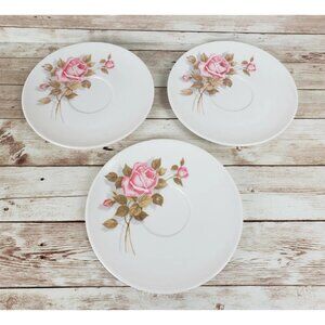 3 Vintage Melmac Dinnerware 6” Saucer Plate Rose Floral 8204-6 Boonton Molding
